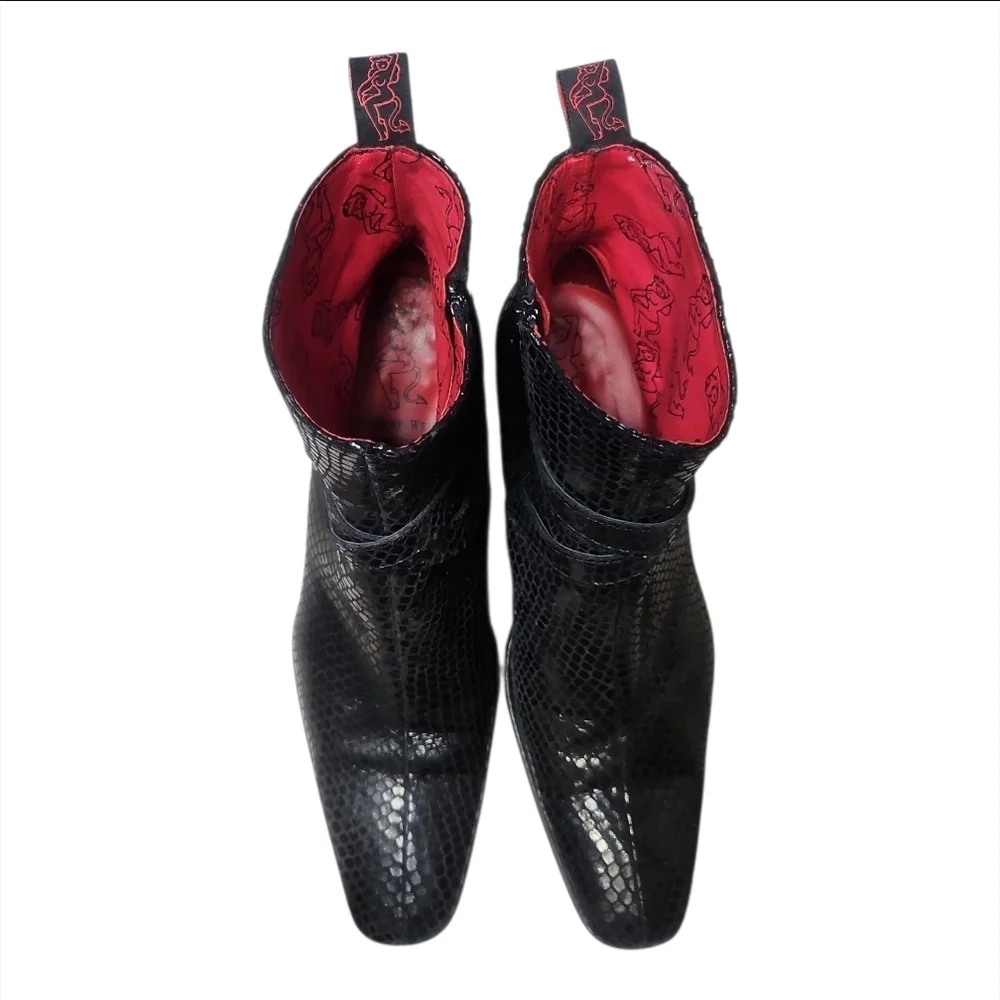 JEFFERY WEST | Muse Black Snakeskin Embossed Buckle Ankle Boots – US 11
